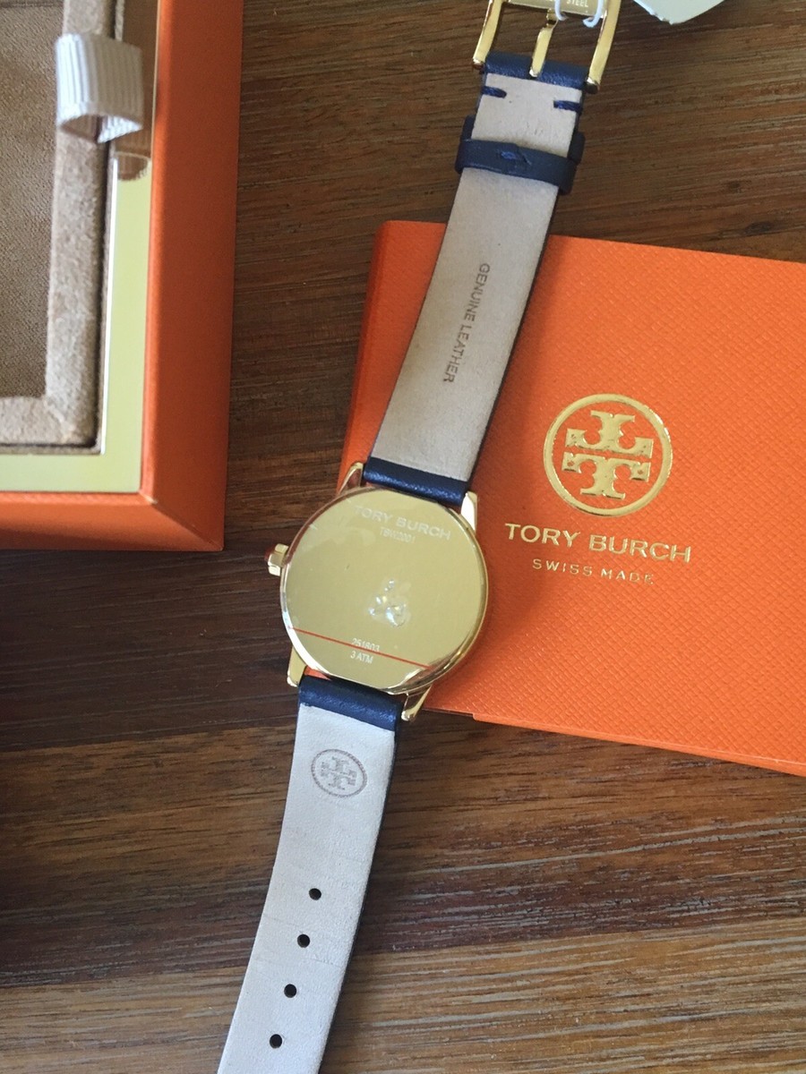 Tory Burch Gigi Watch , Navy Leather Gold-tone 28 mm TBW2001