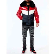 Jordan Craig Men’s Blocked Puffer Jacket Black RED THUNDER WHITE BRED RETRO NEW