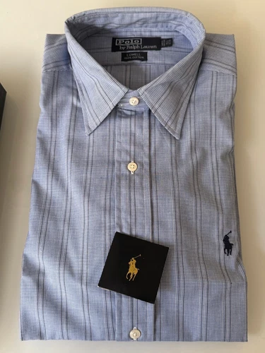 NWT POLO RALPH LAUREN Long sleeve Shirt Striped LOWELL 100% COTTON 15 1/2 32/33