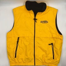 Outback Steakhouse Fleece Puffer Vest Mens XL Black Yellow Reversible Vented