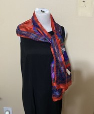 BERKSHIRE SCARF LARGE Rectangle VINTAGE poly Made in Italy Roses Zinnias etc