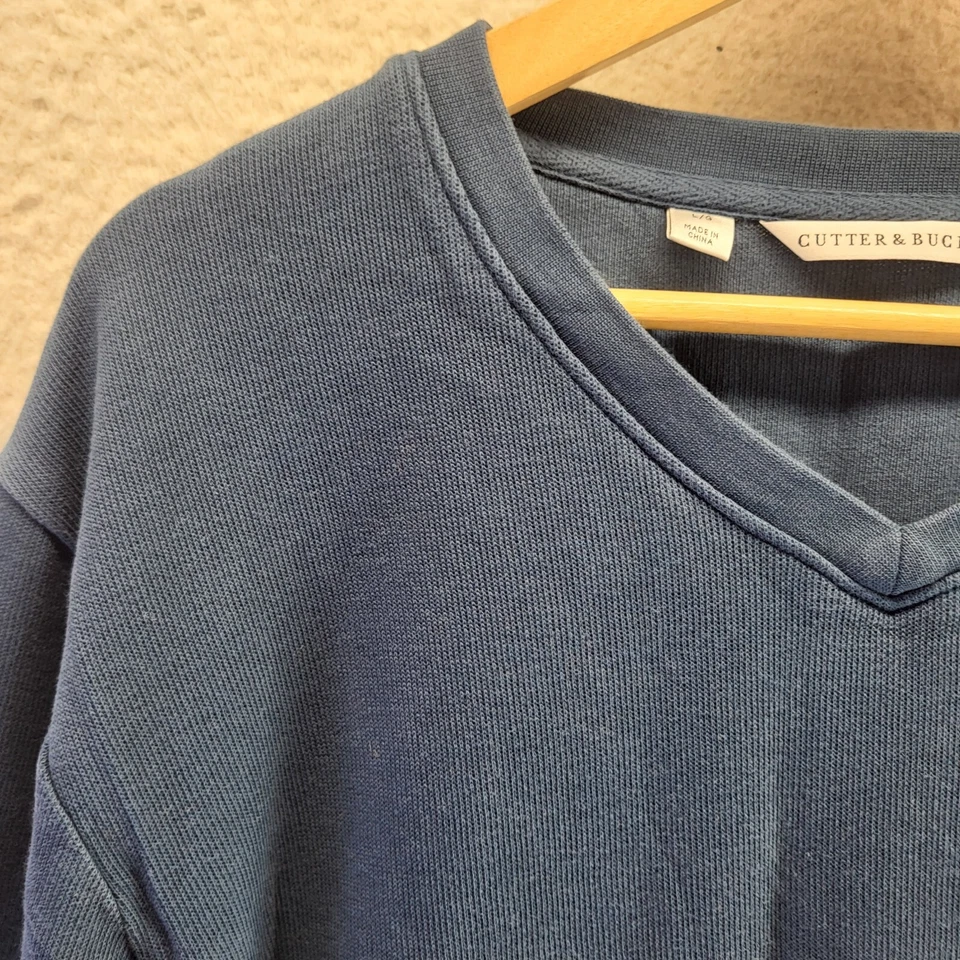 Cutter And Buck Sweater Mens Large Blue V Neck Pullover Pima Cotton - Image 3 of 4