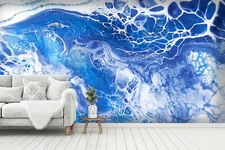 3D Blue Liquid Wallpaper Wall Mural Removable Self-adhesive Sticker 715