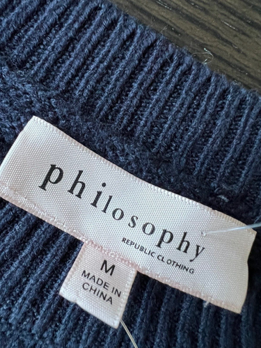 NUEVO CON ETIQUETAS Nuevo Mujer Philosophy Color Block Suéter Azul Marino Blanco Cremoso RET $48 (GR204) - Imagen 10 de 11