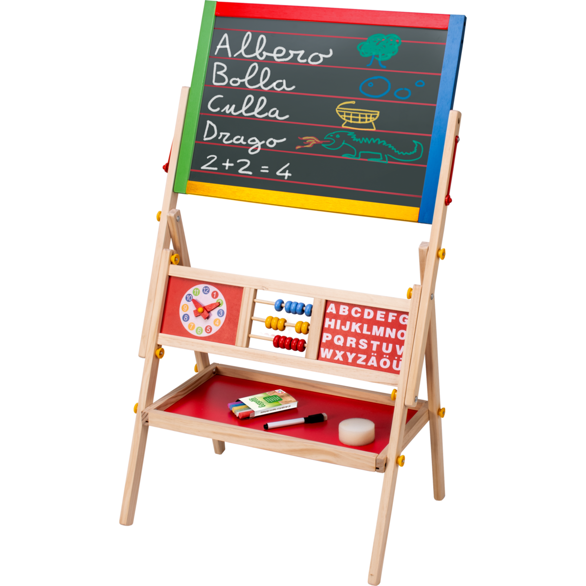Gioco Educativo Lavagna Legno Per Bambini Con Cavalletto - Include  Pallottoliere, Numeri E Lettere Lavagna Multifunzione, image size:1200x1200