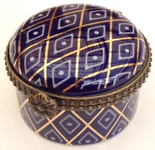 ppa031 BOITE PILULIER PORCELAIN ART PA porcelaine ronde motifs géométriques