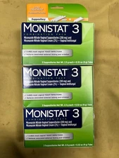 3 New Monistat 3 Combination Pack - 3 0.32oz Tubes Each Box