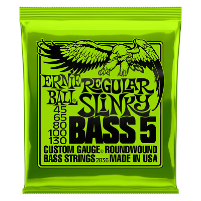 Ernie Ball 5-saitige reguläre nickelgewickelte elektrische Basssaiten (45-130)