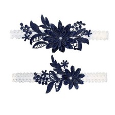 Garters for Birde Lace Bridal Garter Belt Stretchy Navy Blue Wedding Garter Set