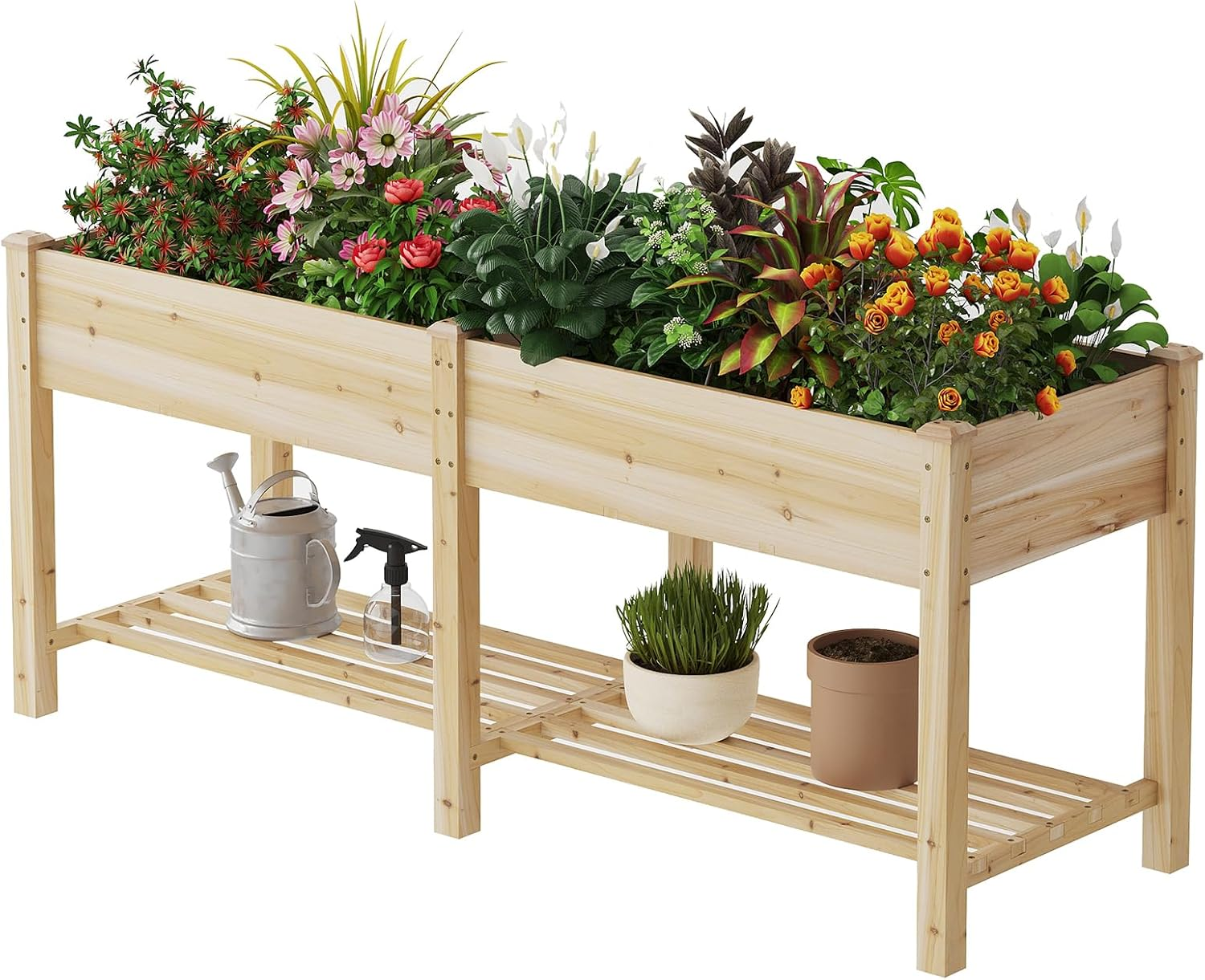 Wooden Raised Garden Bed ，anter Box with Legs, Wooden anter -Grow Herbs and V...