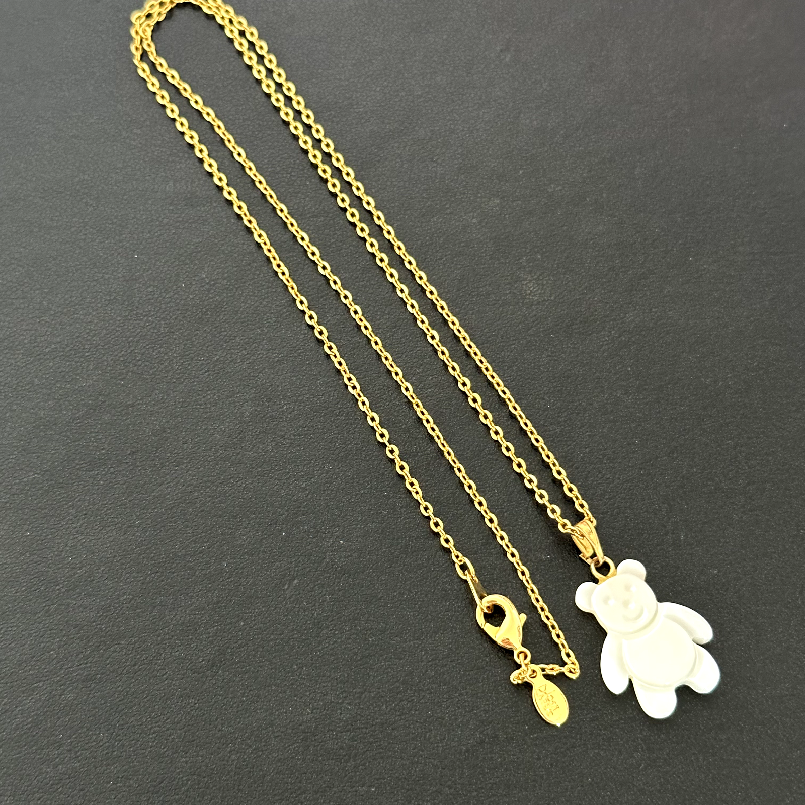 Vintage Mother of Pearl Teddy Bear Pendant on Gold Tone Joan Rivers Necklace
