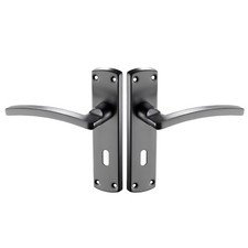 Modern Matte Black Door Handles on Backplate - Latch | Lock | Bathroom