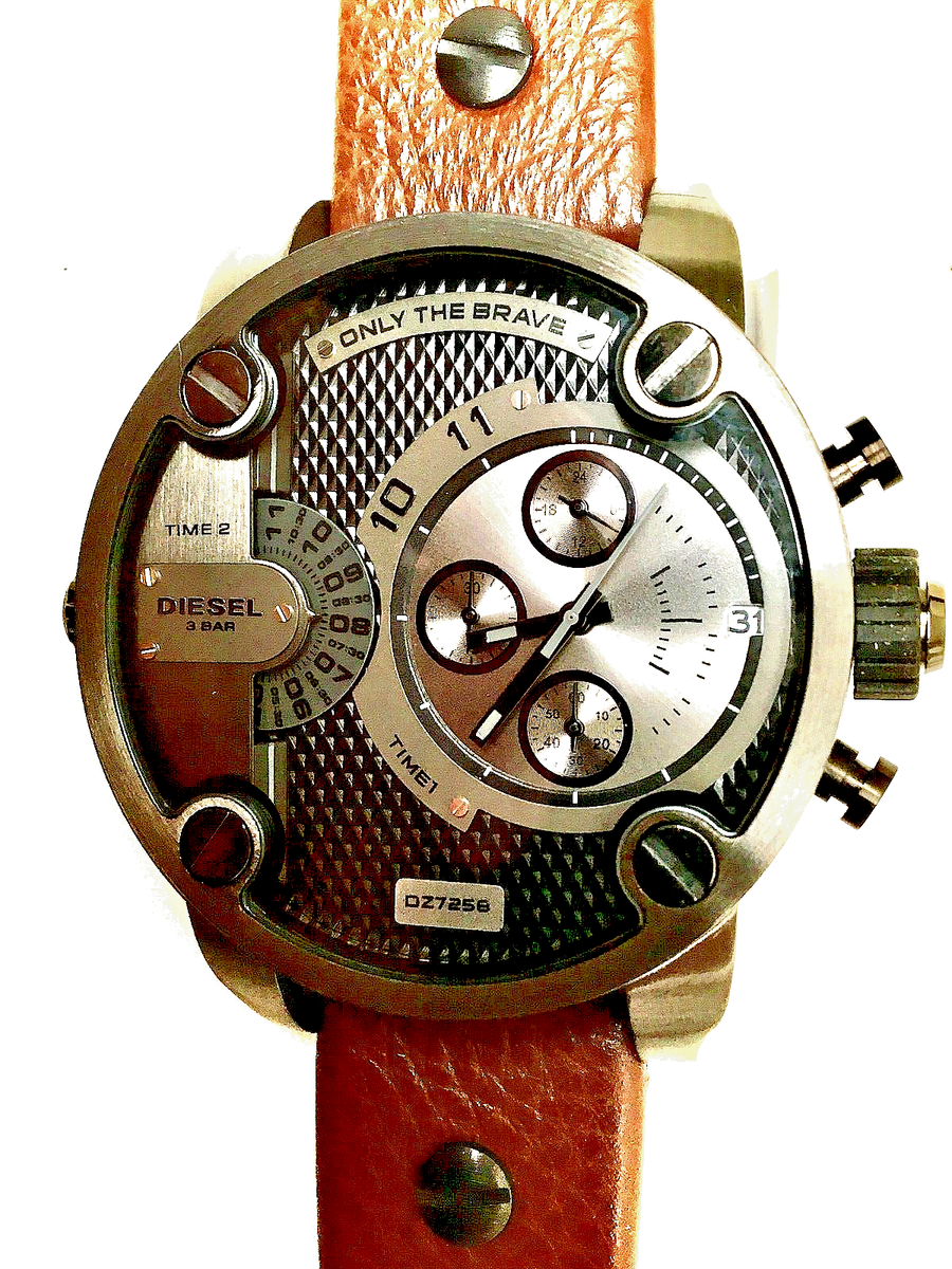 New Diesel DZ7258 Men's Gun Metal Bezel Brown Leather Band NO BOX
