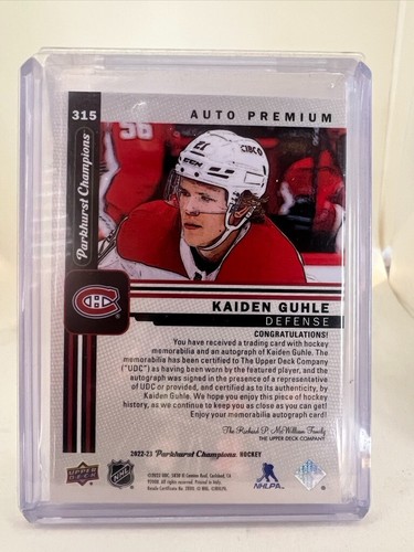 2022-23 parkhurst champions gold Rookie Patch Auto Kaiden Guhle 01/35 - Picture 2 of 2