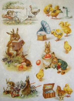 Reispapier Decoupage Sammelalbum und Basteln Ostern Huhn Hase 389