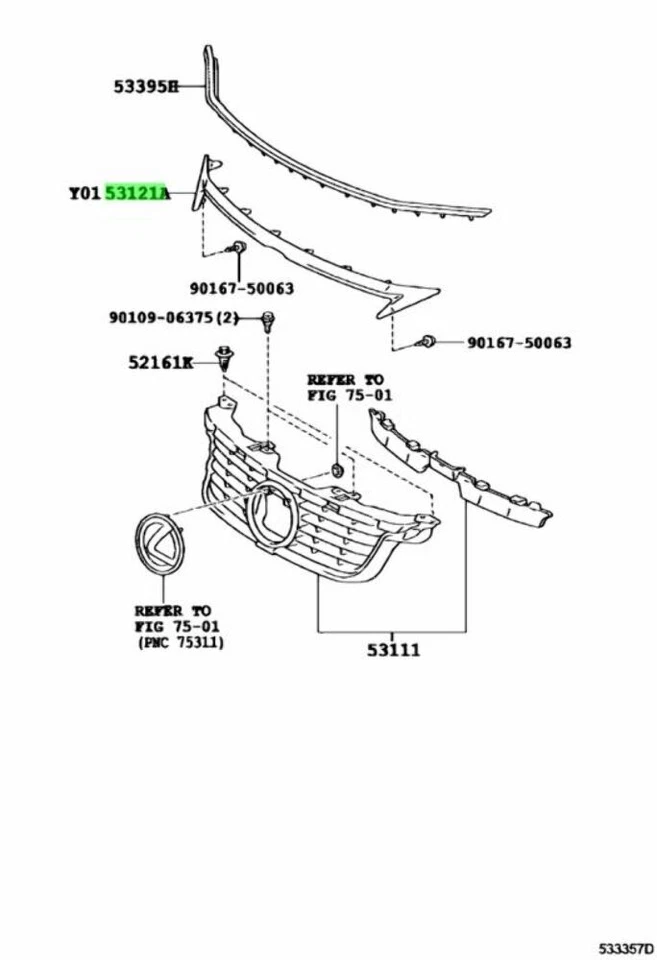GENUÍNO LEXUS CT200h 2011-2013 GRADE FRONTAL MOLDAGEM SUPERIOR FABRICANTE DE EQUIPAMENTO ORIGINAL 53121-76010 - Imagem 2 de 3