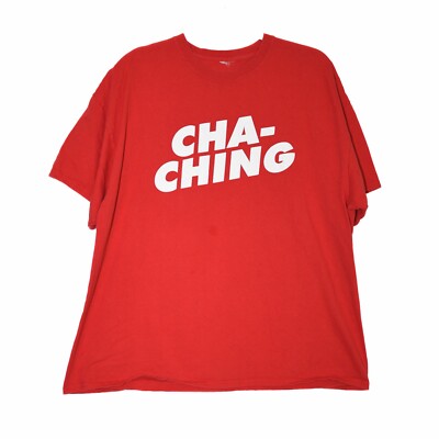 cha ページ25cm Cha Ching Mens Red White T-Shirt Cotton Graphic Print Short Sleeve