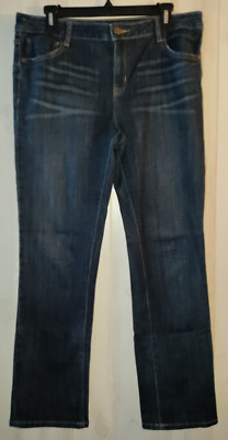 NEW WOMENS Simply Vera VERA WANG DARK DISTRESSED DENIM roll cuff capri  SIZE 10
