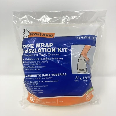 Frost King Pipe Wrap Insulation Kits 3" x 1/2" x 25' Fiberglass R Value 1.6