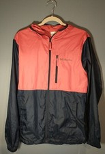 Columbia Jacket Men's Small Nylon Full Zip Hooded Windbreaker Red Dark Blue