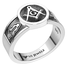 US Jewels New Men's Blue Lodge 0.925 Sterling Silver Master Mason Masonic Ring