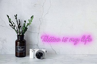 32''x6.7'' Tattoo Is My Life Pink Flex LED Neon Sign Light Party Gift Décor Poster
