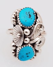 Native American Handmade Sterling Silver with Turquoise Ring Size 8