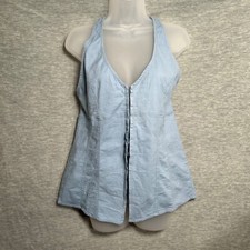 Urban Outfitters Sari Seamed Linen Blend Halter Womens Large Blue Sleeveless