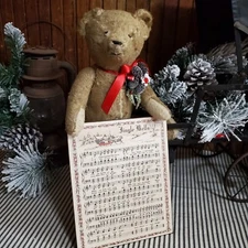 RETRO VINTAGE VICTORIAN PRIMITIVE STYLE CHRISTMAS JINGLE BELLS SHEET MUSIC SIGN