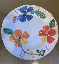 Sur la Table Poppy Butterfly Rustic Brush Stroke Dinner Plate Made In Italy 4