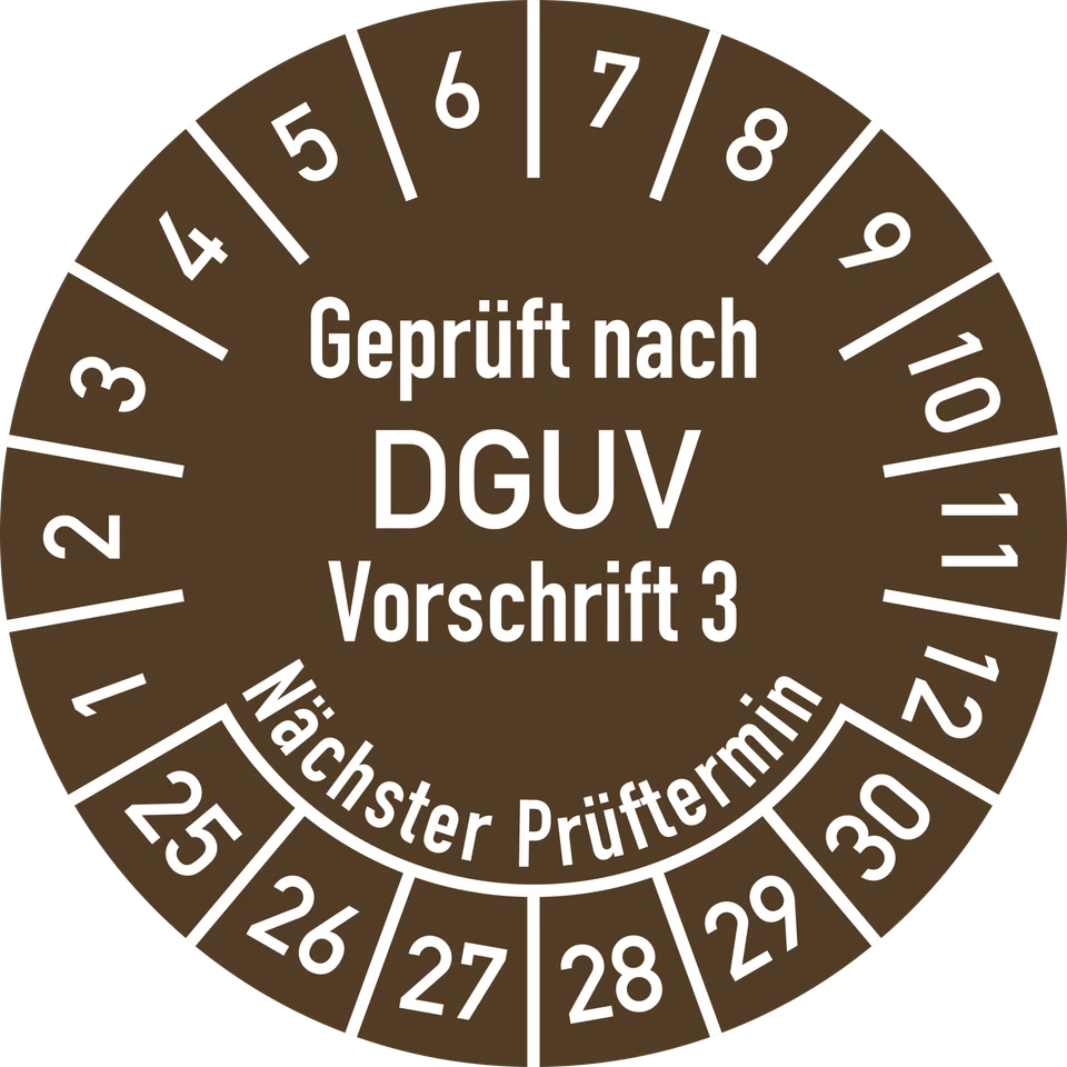 KÖNIG WERBEANLAGEN Dreifke® Prüfplakette Geprüft nach DGUV V3..., 2025-2030, Folie, Ø 20 mm, 500 St