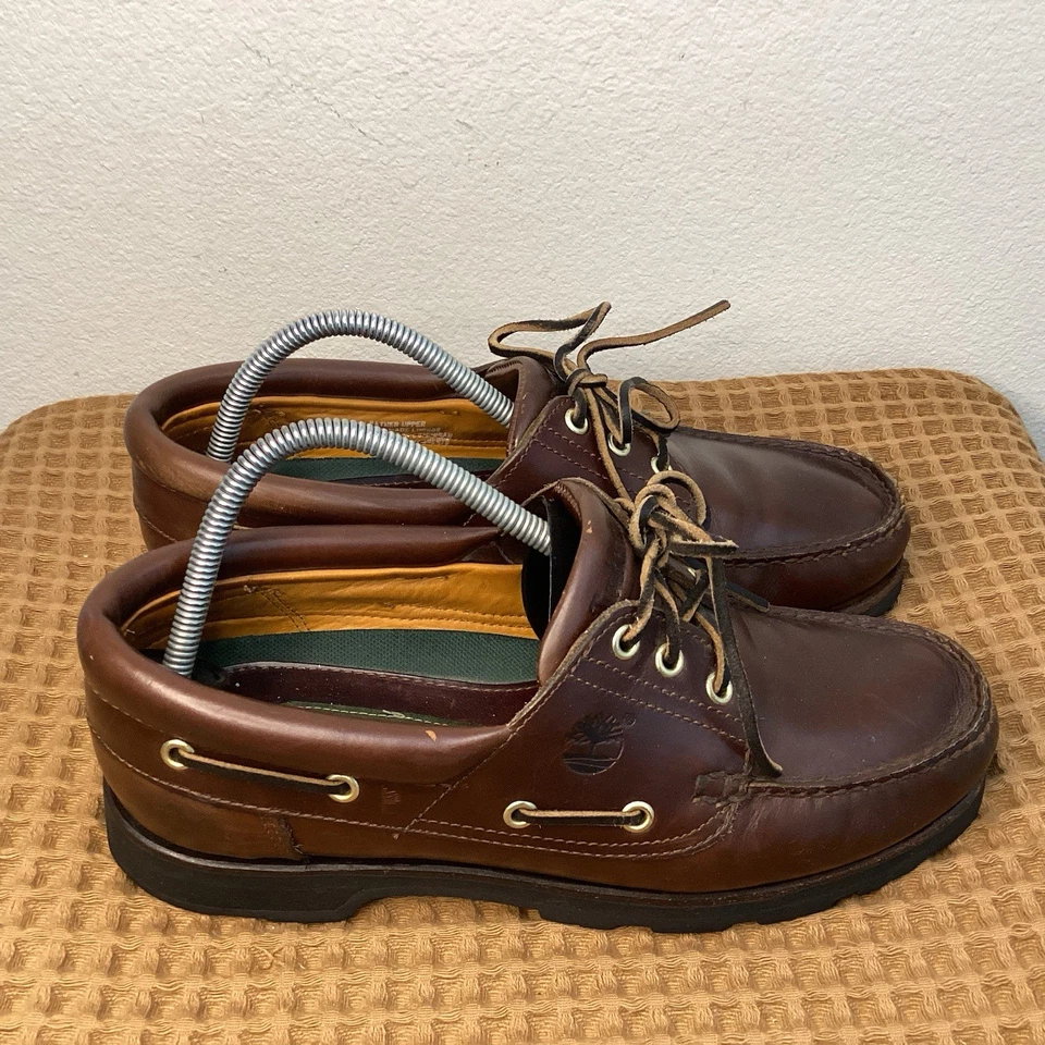 Zapatos sin cordones Timberland vintage para hombre talla 9 mocasines gruesos de cuero marrón Foto 2 de 4