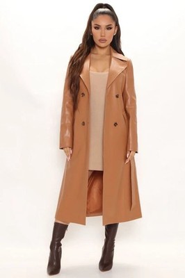Stylish Women's Long Trench Coat Handmade Leather Brown Genuine Casual Lambskin