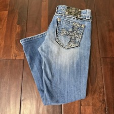Miss Me Cropped Jeans Women  s Size 30 Light Wash Distressed Rhinestones