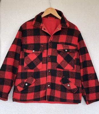 Vintage 50s 60s Mackinaw Reversible Red Jacket Check Plaid Lumberjack Coat USA