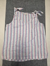 LOFT Outlet Tank Top Womens Sz M Blue Pink Striped V Neck Tie Strap Casual Wear