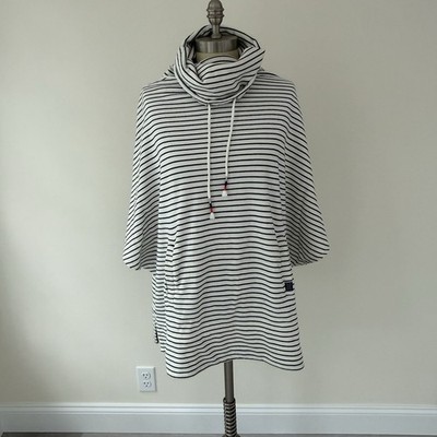 Joules Heavy Cowl Neck Sweatshirt Womens M Blue Striped Nautical Coastal Preppy