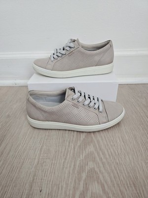 ECCO Soft 7 Nubuck Leather Lace Up Sneakers Gray Comfort Shoes Womens 37 US 6