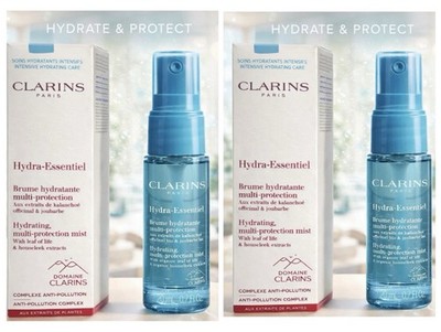 2 Pc Clarins Hydra Essential Hydrating Multi Protection Mist Leaf Of Life .07 OZ