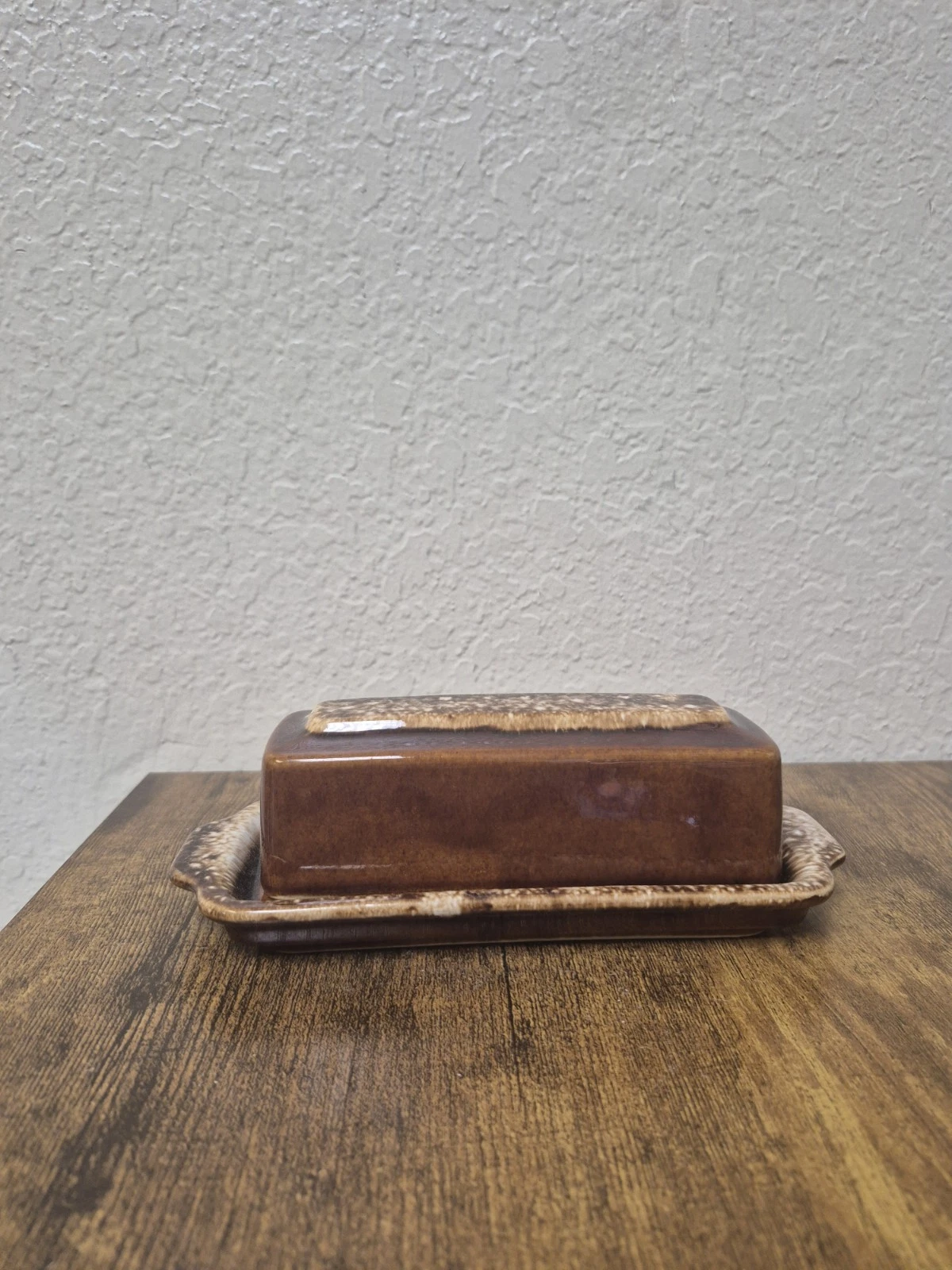 vintage Hull Pottery brown drip glaze covered butter dish