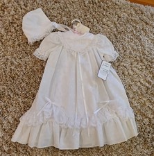 3 Piece Gown Bonnet 6-9 Month Baby Girl Baptism Dress White READ Description 