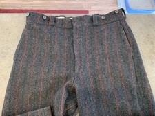 Vtg 1960s LL Bean Script Wool Pinstripe Hunting Pants Suspender Buttons 36/27.5