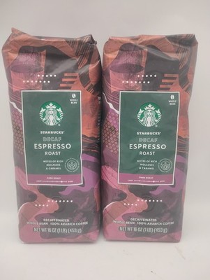 Starbucks Decaf Espresso Dark Roast Whole Bean Coffee  2-1lb / 16oz Bags