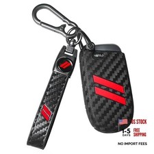 Key Fob Cover With Keychain For Dodge Charger Durango Carbon Fiber Red Trim