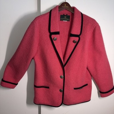 Vintage Giesswein Tyrolean Jacket Pink Wool Collar US 12