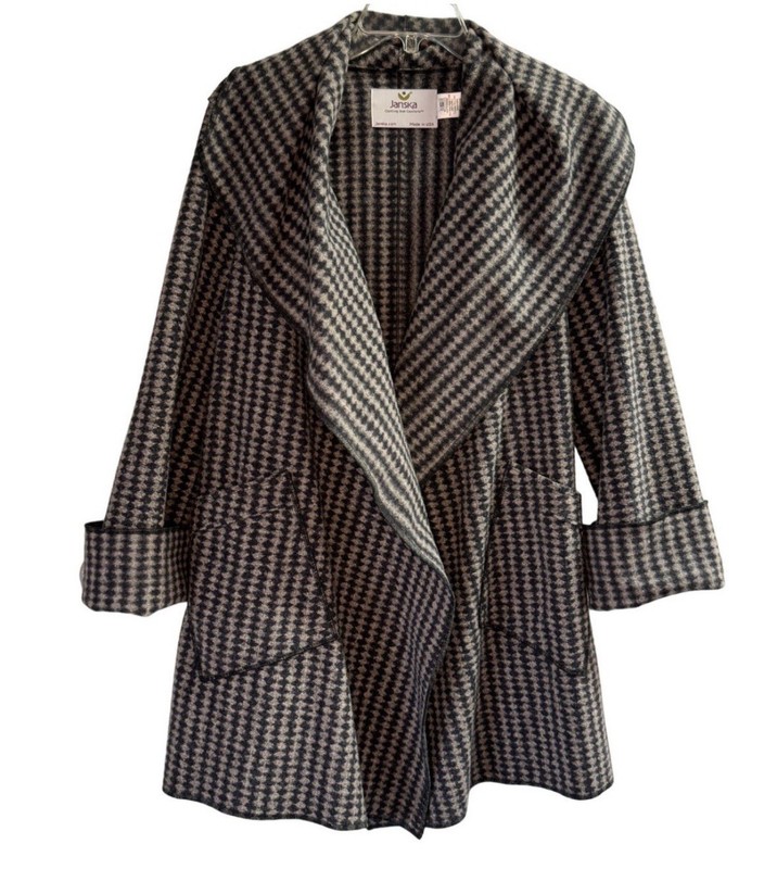 Janska Lt Gray Dark Gray Check  Unlined Jacket Size Medium Made in USA