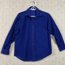 Vtg Merona 100 Cotton Womens S Vivid Blue Corduroy Long Sleeve Button Up Shirt