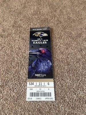 Baltimore Ravens vs Eagles 12/18/2016 Ticket Stub M&T Bank Stadium