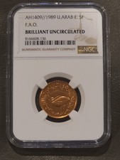 United Arab Emirates 5 Fils AH 1409/ 1989 FAO NGC Brilliant Uncirculated