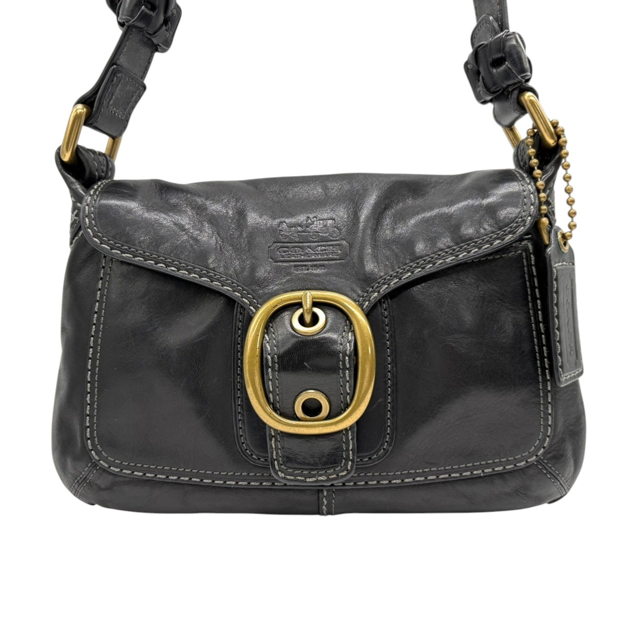 Authentic COACH Leather Handbag Shoulder Bag Black Gold Vintage 11427 i thumbnail 2